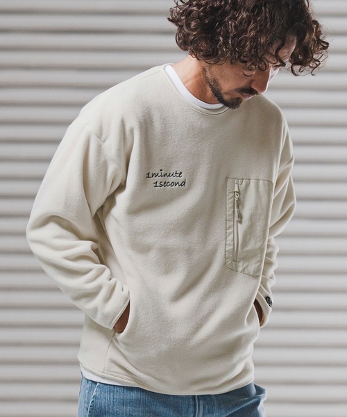 1minute 1second(ワンミニットワンセカンド)の「msw1782-microfleece sweatshirt with 1M1S chenille embroidered patch フリーストレーナー(1M25F290)(スウェット・メンズ・ネイビー/ナチュラル/ブラック・XXL/XL/L/M)」の13枚目の写真