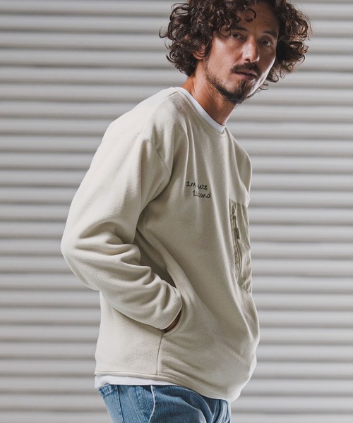 1minute 1second(ワンミニットワンセカンド)の「msw1782-microfleece sweatshirt with 1M1S chenille embroidered patch フリーストレーナー(1M25F290)(スウェット・メンズ・ネイビー/ナチュラル/ブラック・XXL/XL/L/M)」の14枚目の写真