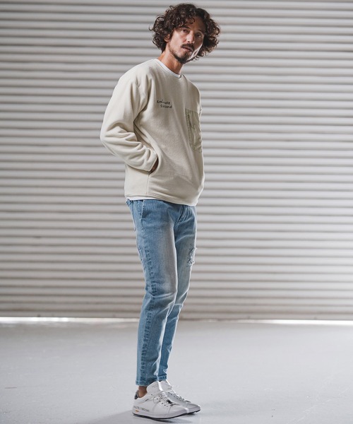 1minute 1second(ワンミニットワンセカンド)の「msw1782-microfleece sweatshirt with 1M1S chenille embroidered patch フリーストレーナー(1M25F290)(スウェット・メンズ・ネイビー/ナチュラル/ブラック・XXL/XL/L/M)」の18枚目の写真