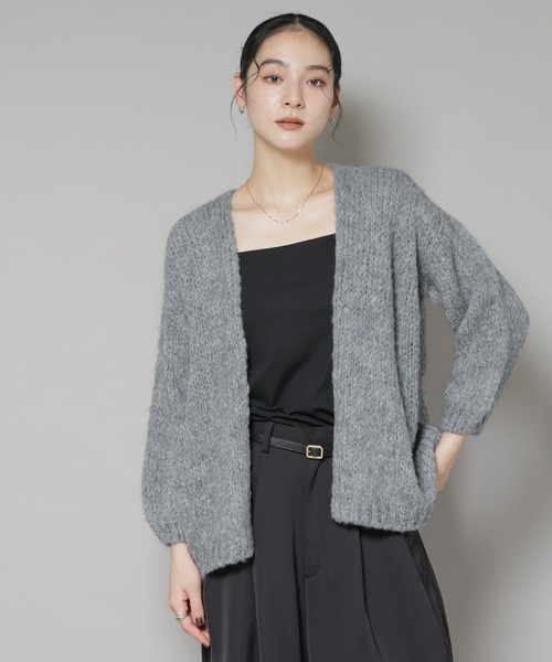 TRICOTS JEAN MARC（トリコットジーンマルク）の「TRICOTS JEAN MARC/ニットカーディガン（ニット/セーター・レディース・ダークブラウン/グレー/グレイッシュベージュ・FREE）」の2枚目の写真