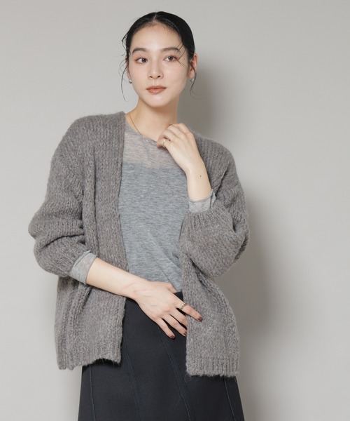 TRICOTS JEAN MARC（トリコットジーンマルク）の「TRICOTS JEAN MARC/ニットカーディガン（ニット/セーター・レディース・ダークブラウン/グレー/グレイッシュベージュ・FREE）」の3枚目の写真