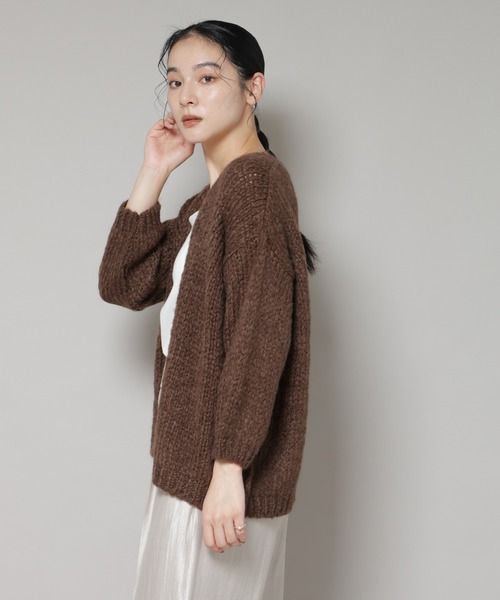 TRICOTS JEAN MARC（トリコットジーンマルク）の「TRICOTS JEAN MARC/ニットカーディガン（ニット/セーター・レディース・ダークブラウン/グレー/グレイッシュベージュ・FREE）」の10枚目の写真