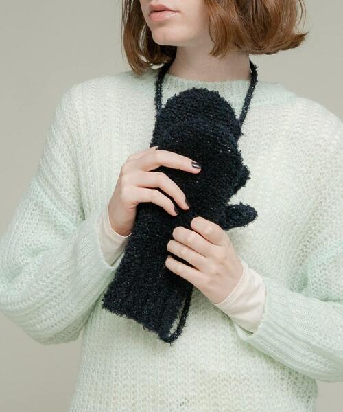 URBAN RESEARCH Sonny Label(アーバンリサーチサニーレーベル)の「ラメブークレーニットミトン(手袋・レディース・グレー/アイボリー/ネイビー・ONE)」の6枚目の写真