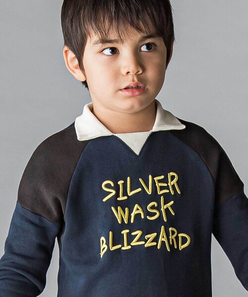 WASK（ワスク）の「ロゴ刺しゅう襟付きトレーナー(110~160cm)（スウェット・キッズ・グレー/ネイビー・130cm/140cm/150cm/160cm）」の4枚目の写真