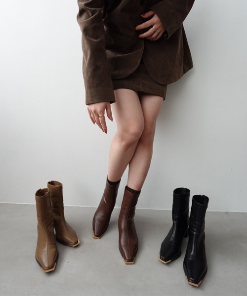 ZOZOTOWN限定 新作 トゥキャップ モチーフ ヒールブーツ /51390