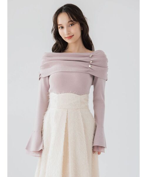 dazzlin（ダズリン）の「オフショルライクギャザーニット（ニット/セーター・レディース・ブラック/オフホワイト/ピンク/ボルドー・FREE）」の6枚目の写真