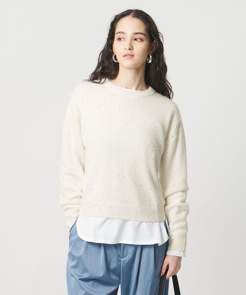 フラワー スパンコール クルーネック ニット（ニット/セーター