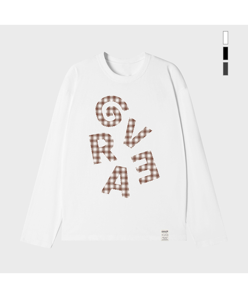 GRAVER（グレーバー）の「[ユニセックス]GチェックロングスリーブTシャツ_3カラー（Tシャツ/カットソー・レディース・ホワイト/ブラック/チャコール・LARGE/MEDIUM）」の2枚目の写真
