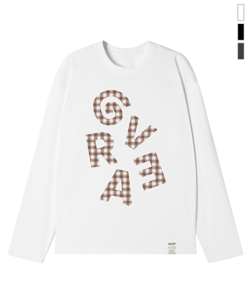 GRAVER（グレーバー）の「[ユニセックス]GチェックロングスリーブTシャツ_3カラー（Tシャツ/カットソー・レディース・ホワイト/ブラック/チャコール・LARGE/MEDIUM）」の4枚目の写真