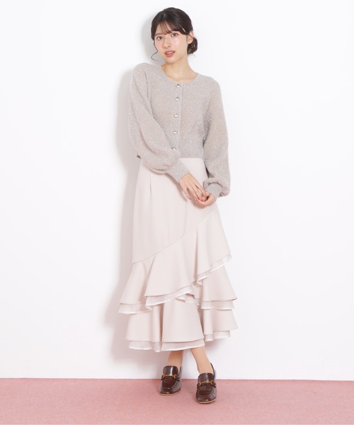 JILL by JILL STUART（ジルバイジルスチュアート）の「◇ ハートボタンラメフェザーカーディガン（ニット/セーター・レディース・ベージュ/ピンク/グレー・FREE）」の4枚目の写真