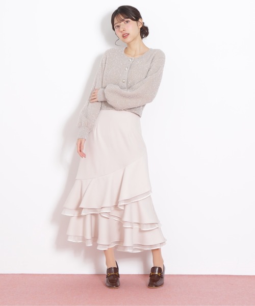JILL by JILL STUART（ジルバイジルスチュアート）の「◇ ハートボタンラメフェザーカーディガン（ニット/セーター・レディース・ベージュ/ピンク/グレー・FREE）」の5枚目の写真