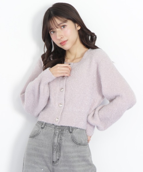 ◇ ハートボタンラメフェザーカーディガン（ニット/セーター）｜JILL