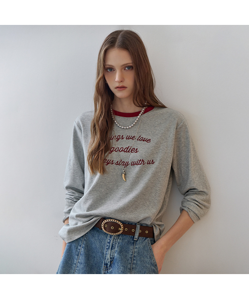 MAXZA(マージャコレクション)の「配色ラウンドネックレタリング長袖Tシャツ(Tシャツ/カットソー・レディース・グレー/ブルー・FREE)」の1枚目の写真