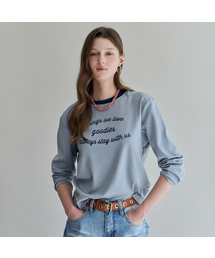 配色ラウンドネックレタリング長袖Tシャツ