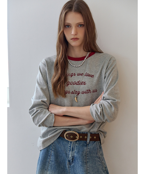 MAXZA(マージャコレクション)の「配色ラウンドネックレタリング長袖Tシャツ(Tシャツ/カットソー・レディース・グレー/ブルー・FREE)」の7枚目の写真