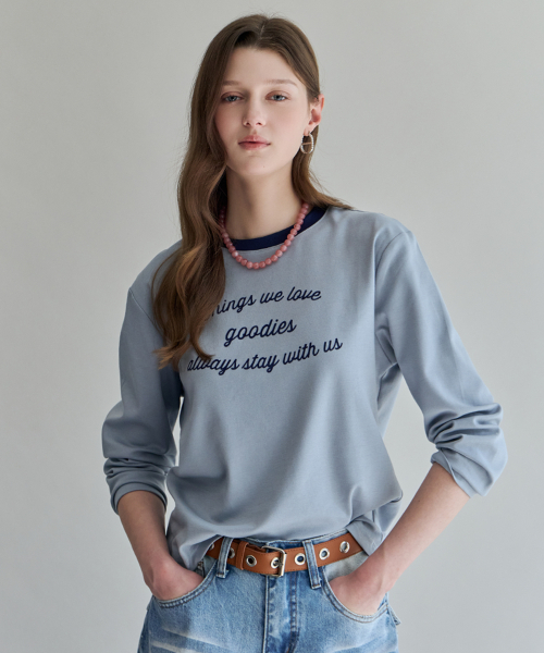 MAXZA(マージャコレクション)の「配色ラウンドネックレタリング長袖Tシャツ(Tシャツ/カットソー・レディース・グレー/ブルー・FREE)」の8枚目の写真