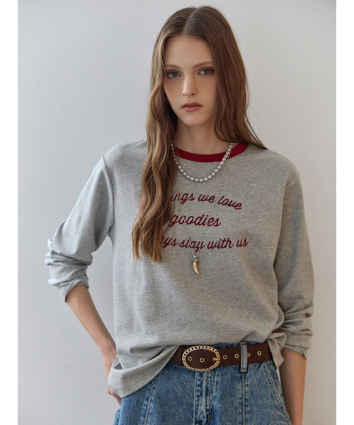 MAXZA(マージャコレクション)の「配色ラウンドネックレタリング長袖Tシャツ(Tシャツ/カットソー・レディース・グレー/ブルー・FREE)」の3枚目の写真