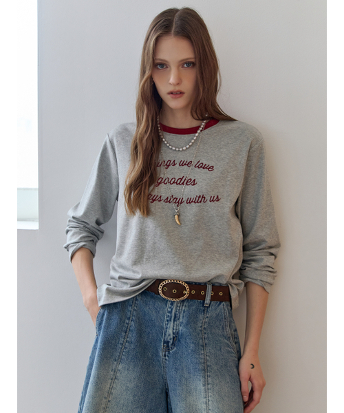 MAXZA(マージャコレクション)の「配色ラウンドネックレタリング長袖Tシャツ(Tシャツ/カットソー・レディース・グレー/ブルー・FREE)」の4枚目の写真