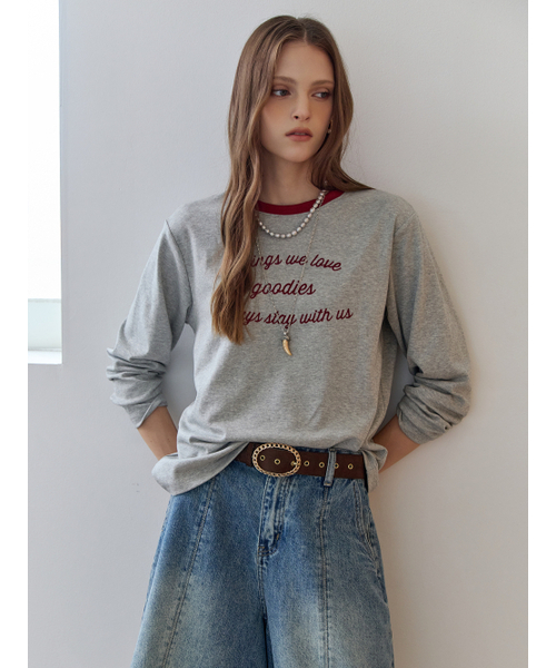 MAXZA(マージャコレクション)の「配色ラウンドネックレタリング長袖Tシャツ(Tシャツ/カットソー・レディース・グレー/ブルー・FREE)」の5枚目の写真