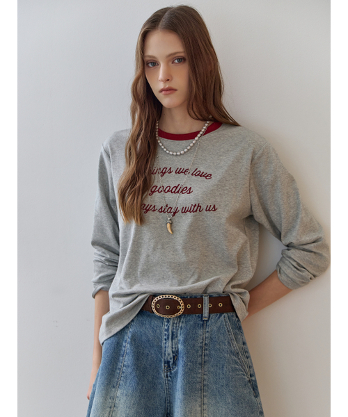 MAXZA(マージャコレクション)の「配色ラウンドネックレタリング長袖Tシャツ(Tシャツ/カットソー・レディース・グレー/ブルー・FREE)」の6枚目の写真