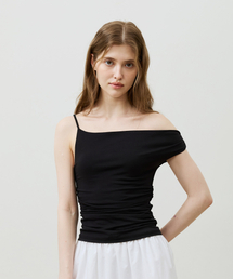 SHERRY UNBALANCE SHIRRLING TOP / BLACK