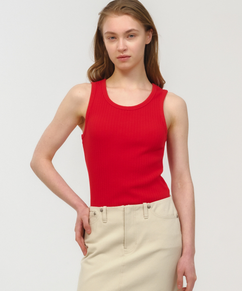 MOONSUN(ムーンサン)の「UNISEX, Basic Ribbed Sleeveless / Red(Tシャツ/カットソー・レディース・その他・SMALL/MEDIUM/LARGE)」の1枚目の写真