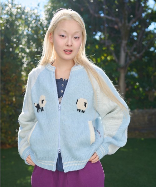 common gull products.（コモンガルプロダクツ）の「羊を数えて1匹2匹...スカジャンニット（ニット/セーター・レディース・ライトブルー/ネイビー/ボルドー・SMALL/MEDIUM/LARGE）」の2枚目の写真