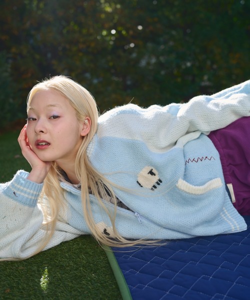 common gull products.（コモンガルプロダクツ）の「羊を数えて1匹2匹...スカジャンニット（ニット/セーター・レディース・ライトブルー/ネイビー/ボルドー・SMALL/MEDIUM/LARGE）」の9枚目の写真