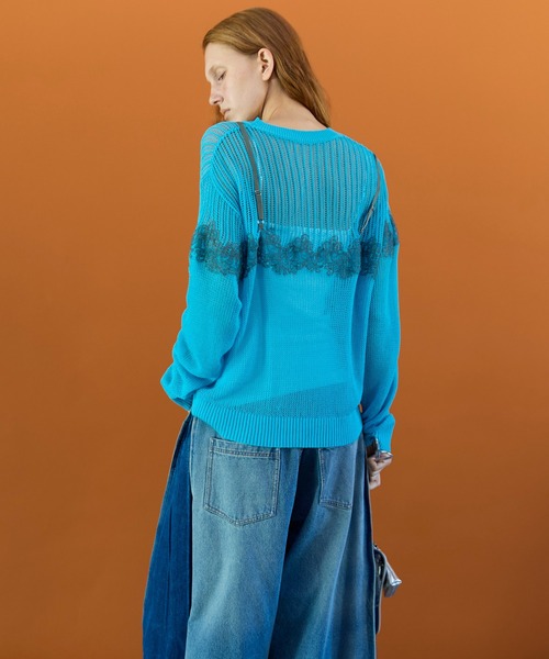 MAISON SPECIAL(メゾンスペシャル)の「Lace-Combi Mesh Knit Pullover/レースコンビニットプルオーバー(ニット/セーター・レディース・ピンク/グレー/ブルー・FREE)」の6枚目の写真