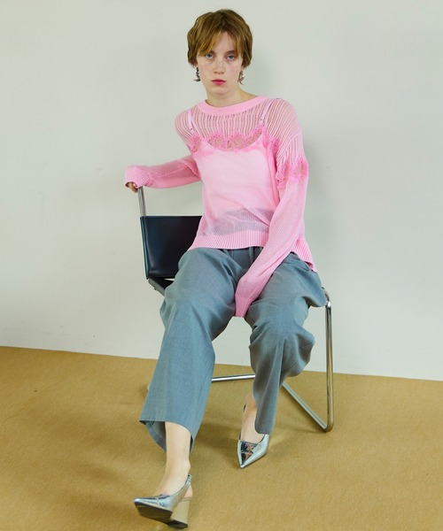 MAISON SPECIAL(メゾンスペシャル)の「Lace-Combi Mesh Knit Pullover/レースコンビニットプルオーバー(ニット/セーター・レディース・ピンク/グレー/ブルー・FREE)」の8枚目の写真