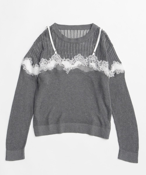MAISON SPECIAL(メゾンスペシャル)の「Lace-Combi Mesh Knit Pullover/レースコンビニットプルオーバー(ニット/セーター・レディース・ピンク/グレー/ブルー・FREE)」の11枚目の写真