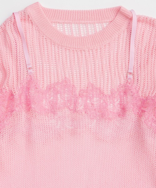 2026SPRING PRE-ORDER】Lace-Combi Mesh Knit Pullover/レースコンビ