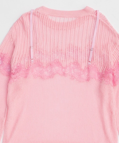 2026SPRING PRE-ORDER】Lace-Combi Mesh Knit Pullover/レースコンビ