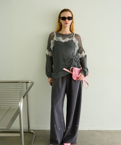 MAISON SPECIAL(メゾンスペシャル)の「Lace-Combi Mesh Knit Pullover/レースコンビニットプルオーバー(ニット/セーター・レディース・ピンク/グレー/ブルー・FREE)」の20枚目の写真