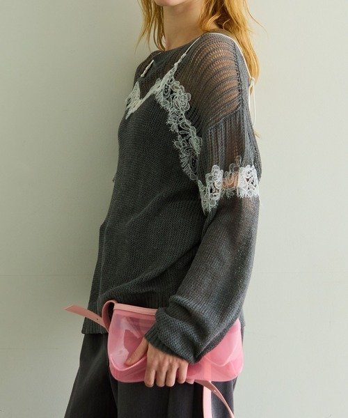 MAISON SPECIAL(メゾンスペシャル)の「Lace-Combi Mesh Knit Pullover/レースコンビニットプルオーバー(ニット/セーター・レディース・ピンク/グレー/ブルー・FREE)」の21枚目の写真