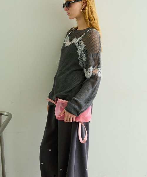 MAISON SPECIAL(メゾンスペシャル)の「Lace-Combi Mesh Knit Pullover/レースコンビニットプルオーバー(ニット/セーター・レディース・ピンク/グレー/ブルー・FREE)」の22枚目の写真