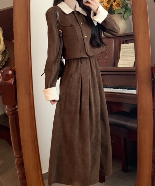 Diosfront(ディオスフロント)の「コーヂュロイ配色シャツセットアップ(セットアップ・レディース・モカ/ブラック・M/L)」の9枚目の写真