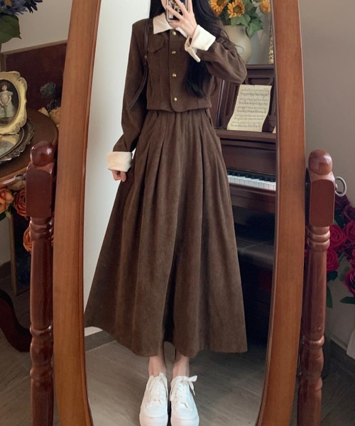 Diosfront(ディオスフロント)の「コーヂュロイ配色シャツセットアップ(セットアップ・レディース・モカ/ブラック・M/L)」の8枚目の写真