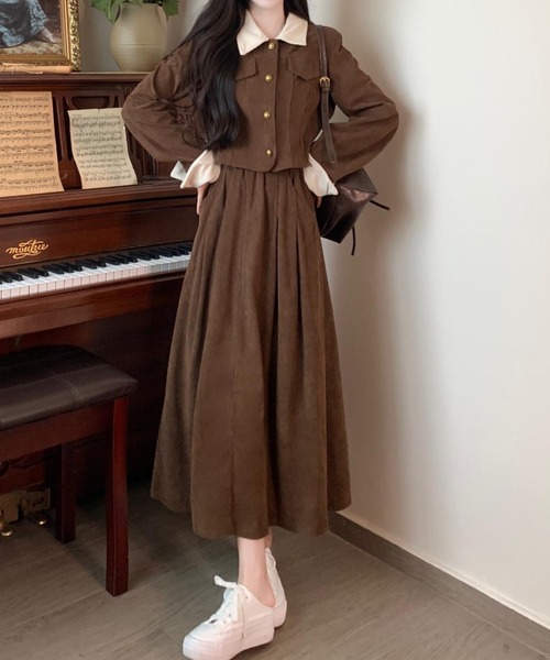 Diosfront(ディオスフロント)の「コーヂュロイ配色シャツセットアップ(セットアップ・レディース・モカ/ブラック・M/L)」の7枚目の写真