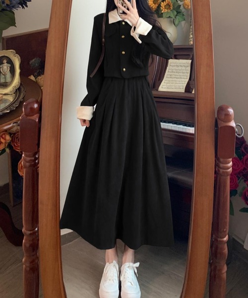 Diosfront(ディオスフロント)の「コーヂュロイ配色シャツセットアップ(セットアップ・レディース・モカ/ブラック・M/L)」の6枚目の写真