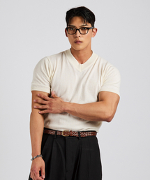 LEVELD（レブエルド）の「Muscle Fit Short Sleeve V-Neck Knit White（Tシャツ/カットソー）」