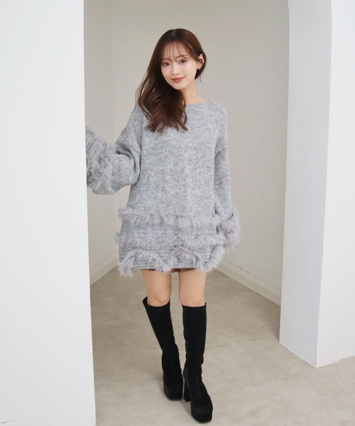 CECIL McBEE(セシルマクビー)の「ファートリミングニット(ニット/セーター・レディース・ブラウン/グレー/アイボリー・MEDIUM)」の7枚目の写真