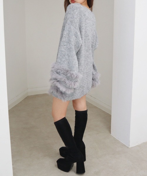 CECIL McBEE(セシルマクビー)の「ファートリミングニット(ニット/セーター・レディース・ブラウン/グレー/アイボリー・MEDIUM)」の8枚目の写真