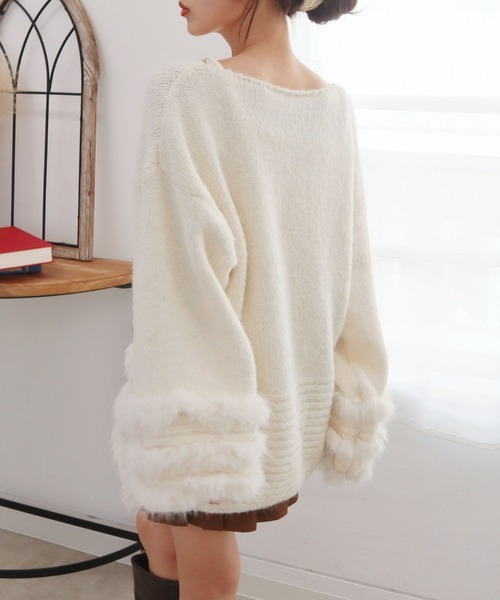 CECIL McBEE(セシルマクビー)の「ファートリミングニット(ニット/セーター・レディース・ブラウン/グレー/アイボリー・MEDIUM)」の5枚目の写真