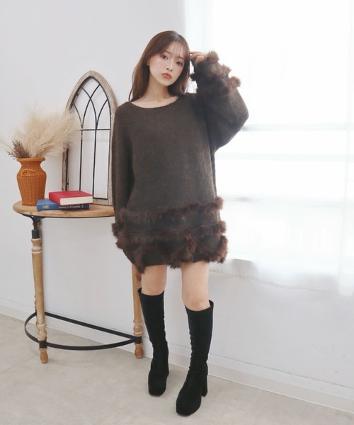 CECIL McBEE(セシルマクビー)の「ファートリミングニット(ニット/セーター・レディース・ブラウン/グレー/アイボリー・MEDIUM)」の17枚目の写真