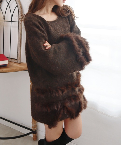 CECIL McBEE(セシルマクビー)の「ファートリミングニット(ニット/セーター・レディース・ブラウン/グレー/アイボリー・MEDIUM)」の19枚目の写真