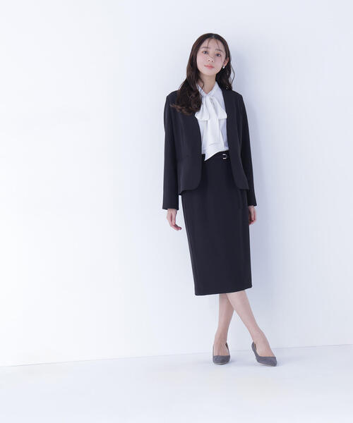 NATURAL BEAUTY BASIC（ナチュラルビューティーベーシック）の「◇ダブルクロスストレッチ SETUP ノーカラージャケット（ノーカラージャケット・レディース・ブラック/ネイビー・LARGE/MEDIUM/SMALL）」の4枚目の写真