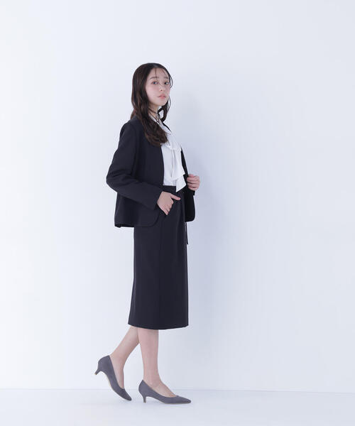 NATURAL BEAUTY BASIC（ナチュラルビューティーベーシック）の「◇ダブルクロスストレッチ SETUP ノーカラージャケット（ノーカラージャケット・レディース・ブラック/ネイビー・LARGE/MEDIUM/SMALL）」の6枚目の写真