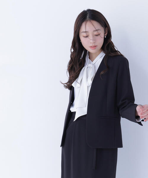 NATURAL BEAUTY BASIC（ナチュラルビューティーベーシック）の「◇ダブルクロスストレッチ SETUP ノーカラージャケット（ノーカラージャケット・レディース・ブラック/ネイビー・LARGE/MEDIUM/SMALL）」の7枚目の写真