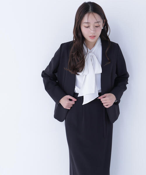 NATURAL BEAUTY BASIC（ナチュラルビューティーベーシック）の「◇ダブルクロスストレッチ SETUP ノーカラージャケット（ノーカラージャケット・レディース・ブラック/ネイビー・LARGE/MEDIUM/SMALL）」の9枚目の写真